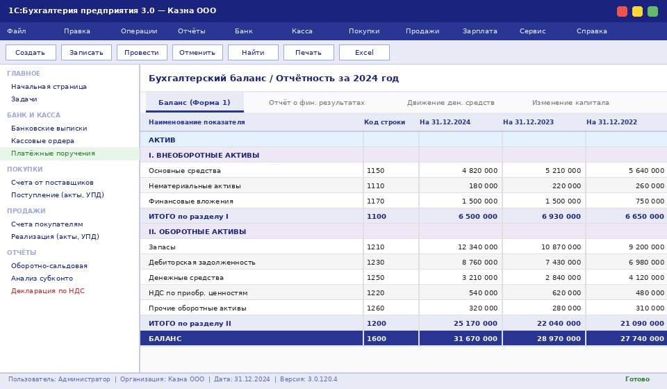 1С:Бухгалтерия — интерфейс